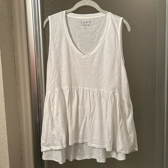 LOFT Vintage Soft Peplum Tank, White, Size L - Picture 1 of 2